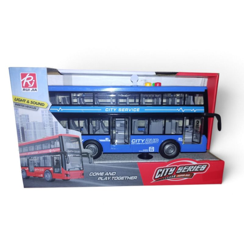 Matrin Toys Friction 1:16 Φως & Ήχος Διώροφο Λεωφορείο 27cm Με Φώτα & Ήχους Γαλάζιο