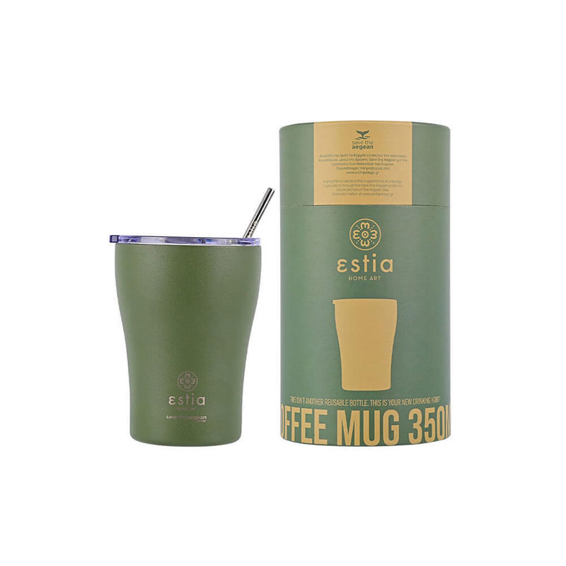 Estia Coffee Mug Ποτήρι Θερμός Ανοξείδωτο BPA Free 350ml Forest Spirit με Καλαμάκι 01-13813