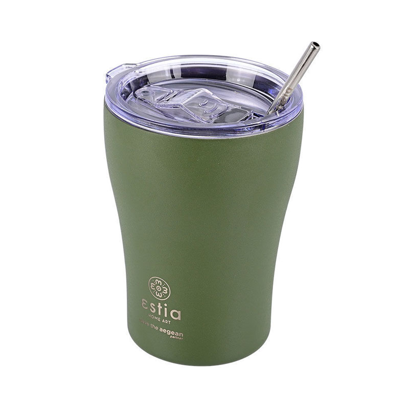 Estia Coffee Mug Ποτήρι Θερμός Ανοξείδωτο BPA Free 350ml Forest Spirit με Καλαμάκι 01-13813