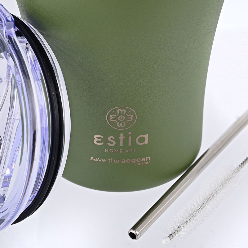 Estia Coffee Mug Ποτήρι Θερμός Ανοξείδωτο BPA Free 350ml Forest Spirit με Καλαμάκι 01-13813