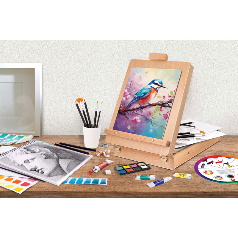 HappiHobbi Εργαστήριο Ζωγραφικής 5 Σε 1 Mε Ξύλινο Βαλιτσάκι-Καβαλέτο 1038-11045