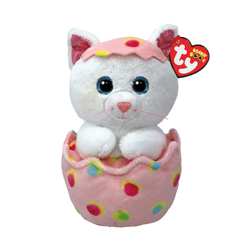 TY Beanie Boos Giggles Χνουδωτή Γατούλα Σε Αυγό Λευκό & Ροζ 15εκ 1607-37369