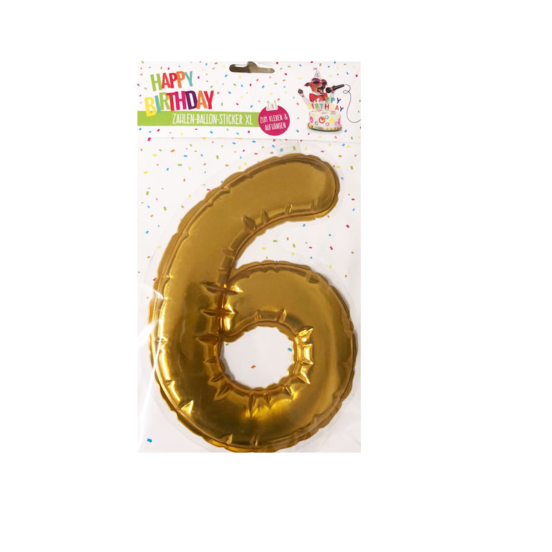 Happy Birthday Ballon Sticker 2 in 1 XL χρυσό 19cm No 6
