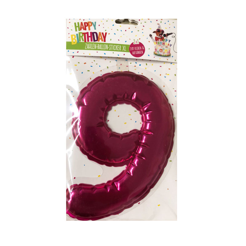 Happy Birthday Ballon Sticker 2 in 1 XL ροζ 19cm No9