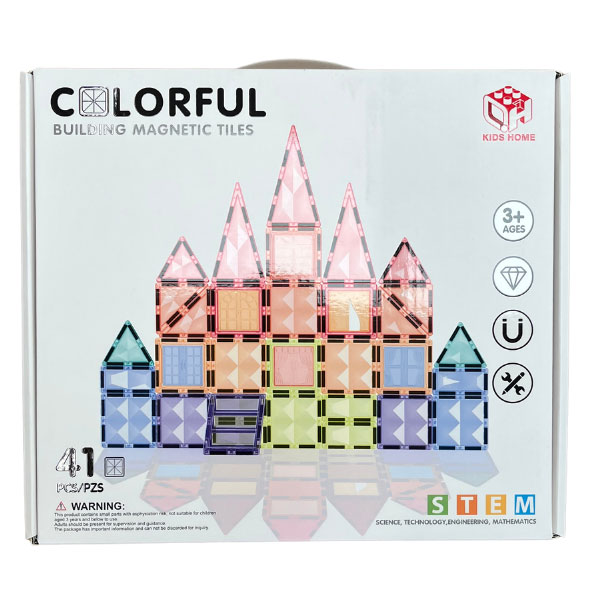 Kids Home Colorful Building Magnetic Tiles Μαγνητικό Σετ Κατασκευών 41 Τεμάχια B2120482