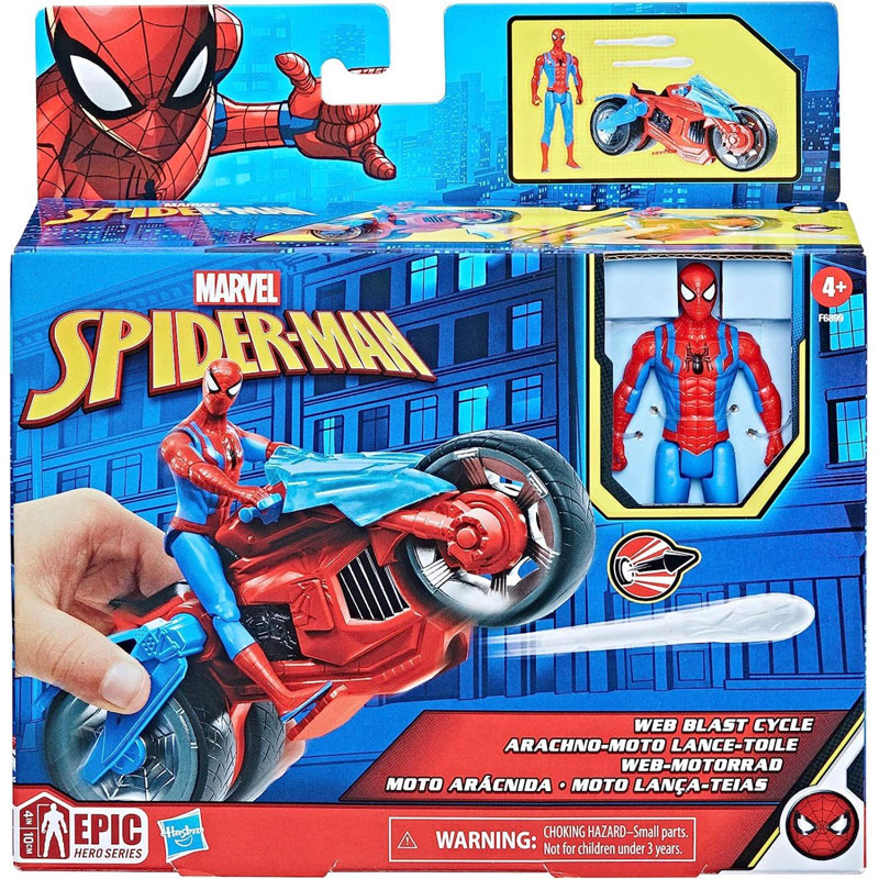 Hasbro Marvel Spider-Man Web Blast Cycle Kids Playset Spider-Man Όχημα και φιγούρα 10cm F6899
