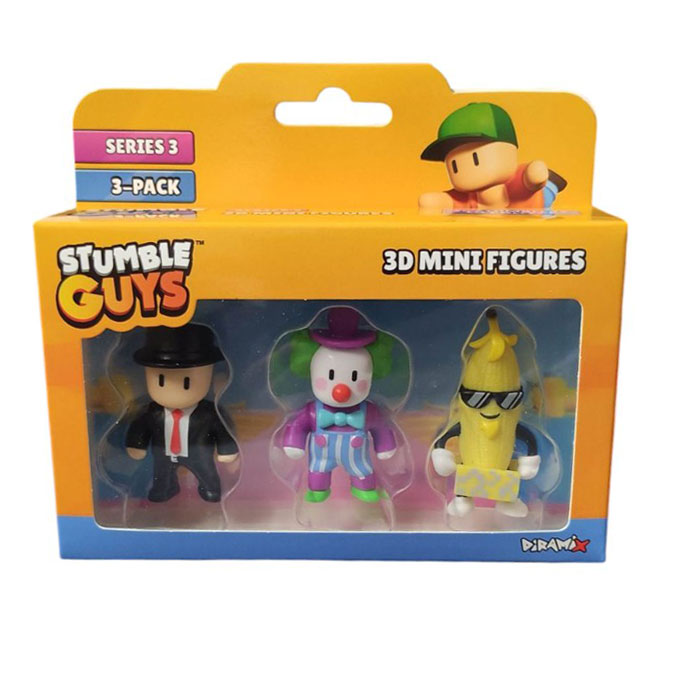 Just Toys Stumble Guys  Series 3 3D Mini Figures 3 Pack Mr Business/Clown Bozo/Unpeeled