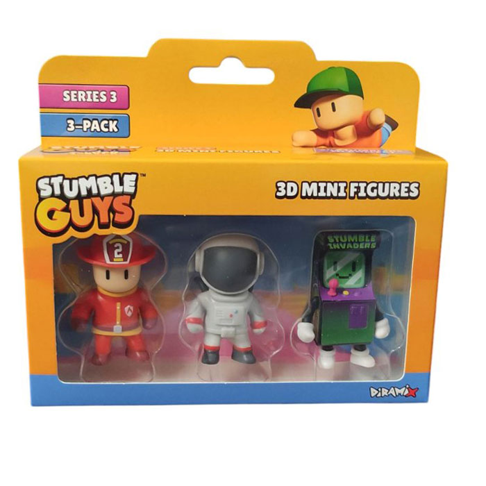 Just Toys Stumble Guys  Series 3 3D Mini Figures 3 Pack Fireman Torch/Astronaut/Stumble Invaders