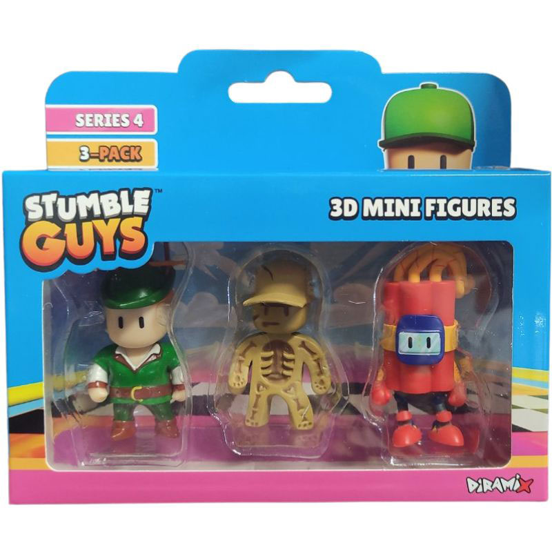 Just Toys Stumble Guys Series 4 3D Mini Figures 3 Pack Green Hood, Fossil Guy & Nitro Mcboomyson