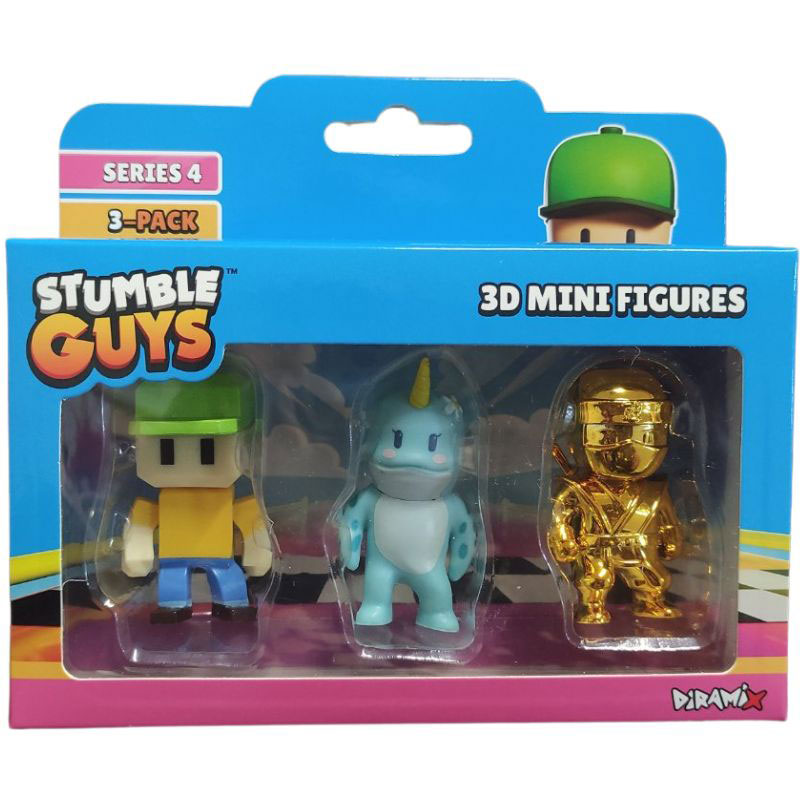 Just Toys Stumble Guys Series 4 3D Mini Figures 3 Pack Pixel Guy, Narwhal & Golden Sensei