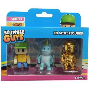 Just Toys Stumble Guys Series 4 3D Mini Figures 3 Pack Pixel Guy, Narwhal & Golden Sensei