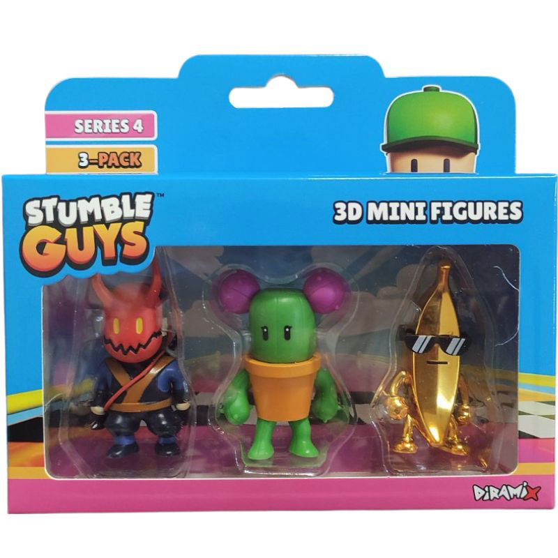 Just Toys Stumble Guys Series 4 3D Mini Figures 3 Pack Onijutsu, Pokey Stabbins & Golden Banana