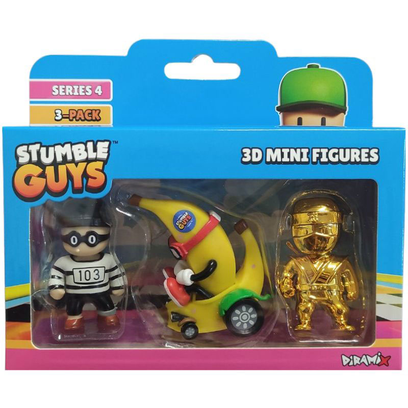 Just Toys Stumble Guys Series 4 3D Mini Figures 3 Pack Inmate 613, Peel Out & Golden Sensei