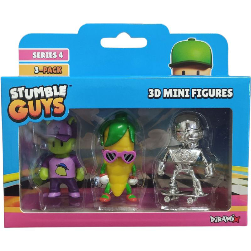 Just Toys Stumble Guys Series 4 3D Mini Figures 3 Pack Abducted Guy, Corn & Silver Skeleton