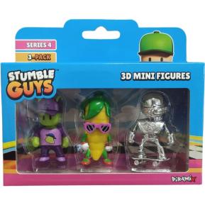 Just Toys Stumble Guys Series 4 3D Mini Figures 3 Pack Abducted Guy, Corn & Silver Skeleton