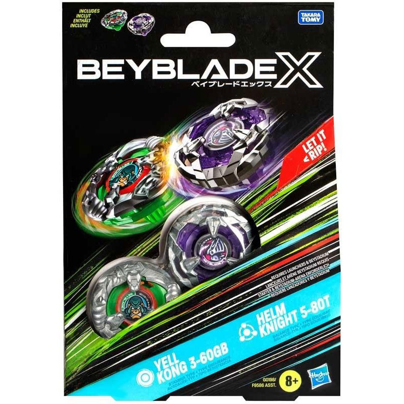 Hasbro Beyblade X Dual Pack Set Yell Kong 3-60GB and Helm Knight 5-80T Top