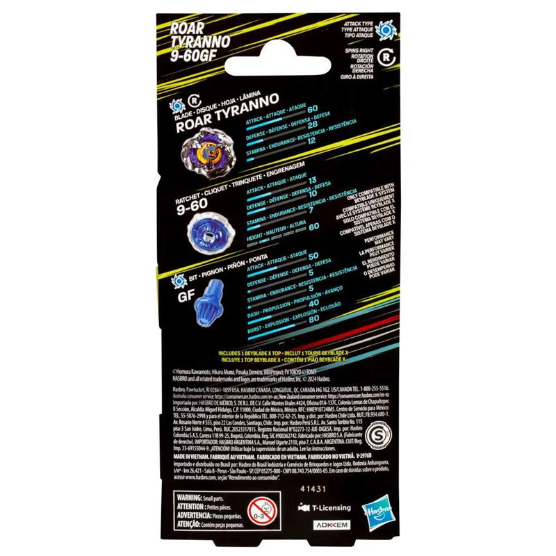 Hasbro Beyblade X Booster Single Top - Roar Tyranno 9-60GF Booster Pack Set G0284