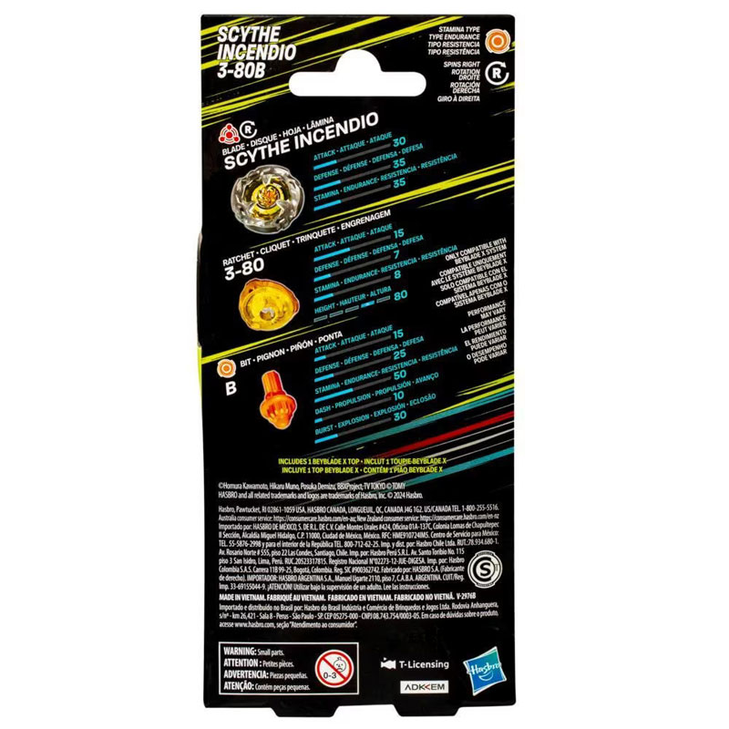 Hasbro Beyblade X Booster Single Top - Scythe Incendio 3-80B Booster Pack Set G0285