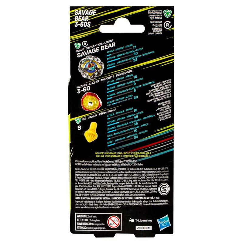 Hasbro Beyblade X Booster Single Top - Savage Bear3-60S Booster Pack Set G0286