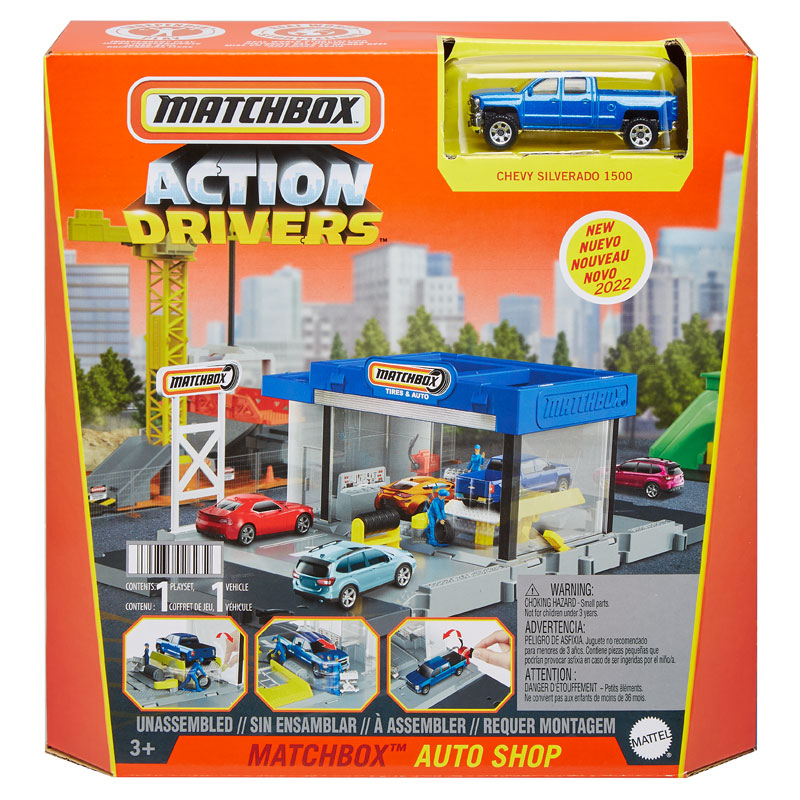 Mattel Matchbox Μικρά Σετ Δράσης Auto Stop & Chevy Sivlerado 1500 - Συνεργείο