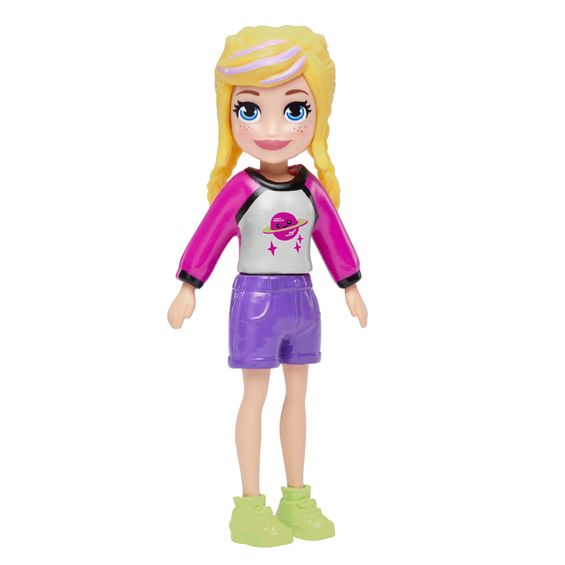 Mattel Polly Pocket Κούκλα 8,5cm με αξεσουάρ - Κούκλα Polly αθλητικά ρούχα μωβ & μενταγιόν