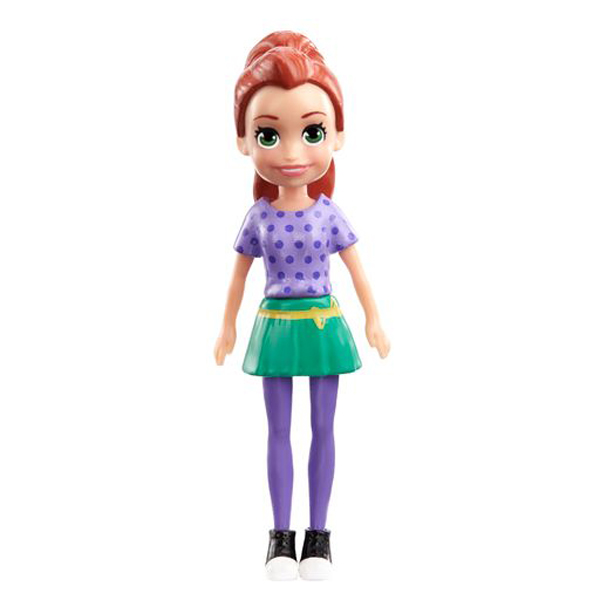 Mattel Polly Pocket Κούκλα με αξεσουάρ - Κούκλα Lila με μωβ μπλούζα  & πράσινη φούστα