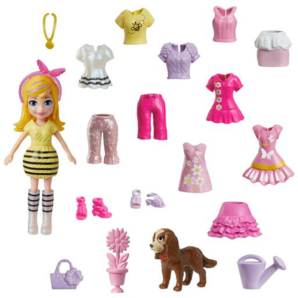 Mattel Polly Pocket G - Νέα Κούκλα με μόδες μεσαίο pack Λουλούδια