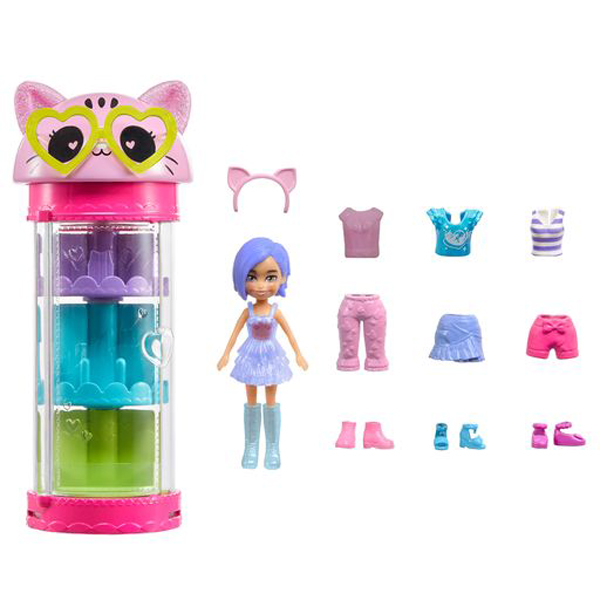 Mattel Polly Pocket - Κούκλα 7cm με μόδες σε κύλινδρο Cat