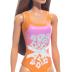Mattel Barbie Beach Doll Κούκλα Με Πορτοκαλί-Ρόζ Μαγιό & Σχέδια Λουλούδια