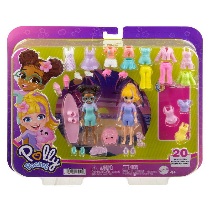 Mattel Polly Pocket - Νέες Κούκλες με μόδες μεγάλο pack Surf Sunset Fashion Pack