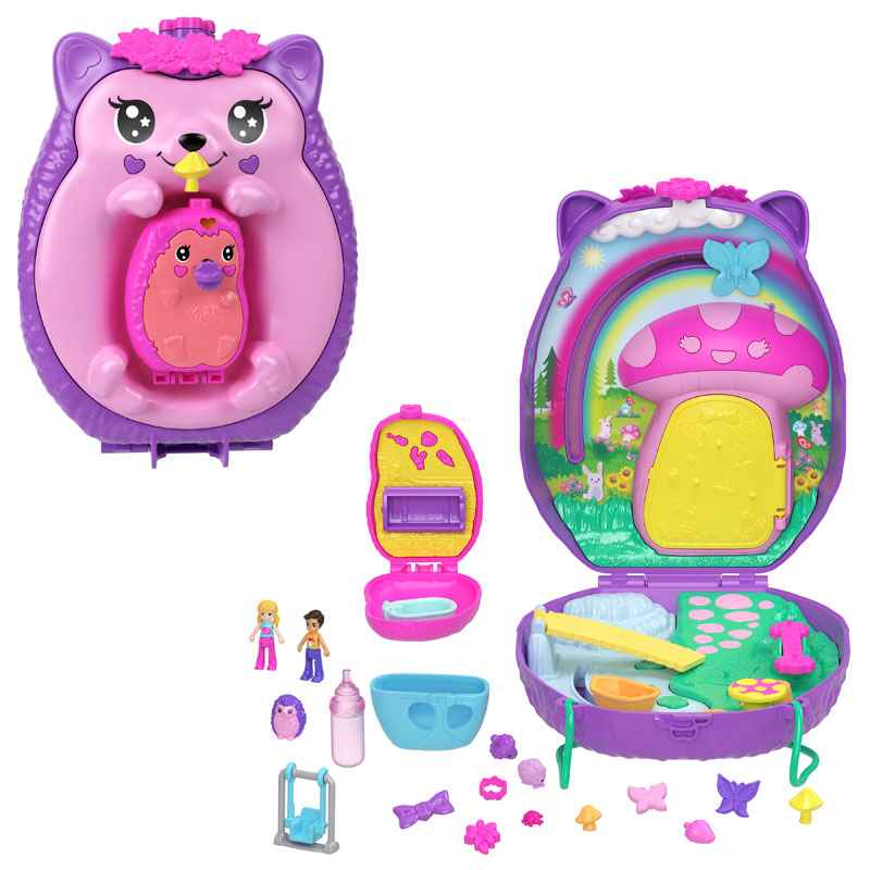 Mattel Polly Pocket Θήκη - Τσαντάκι Hedgehog Mom & Baby JBJ91 / GKJ63