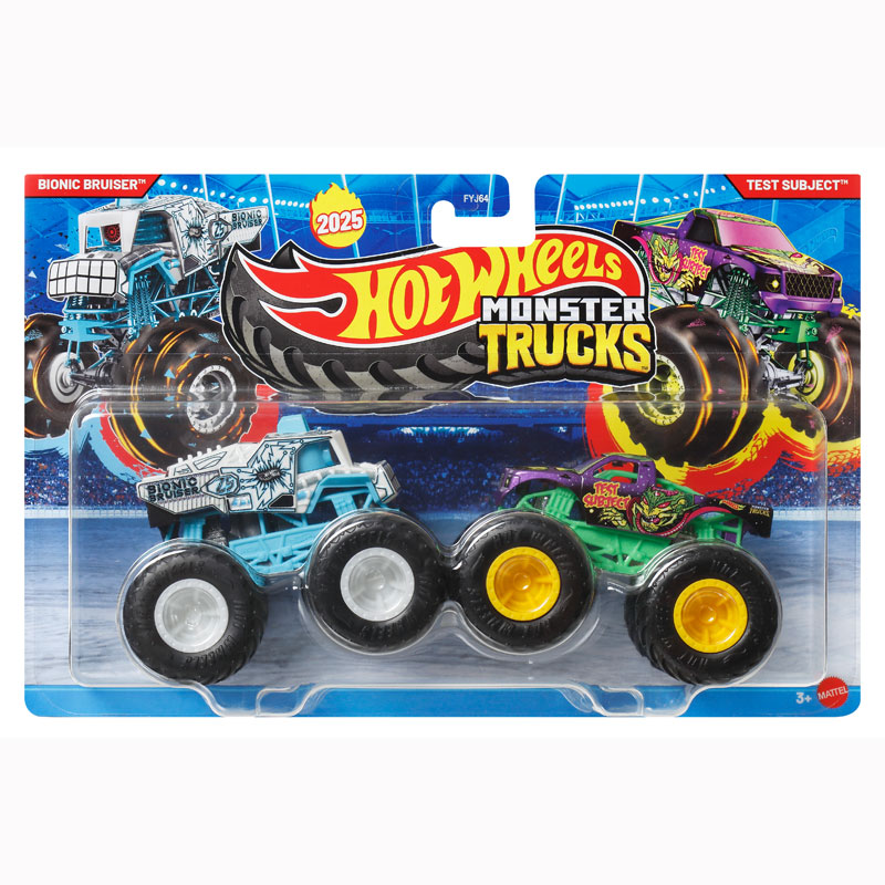 Mattel Hot Wheels Monster Trucks HW Demolition Doubles-Bionic Bruiser vs Test Subject JCC68