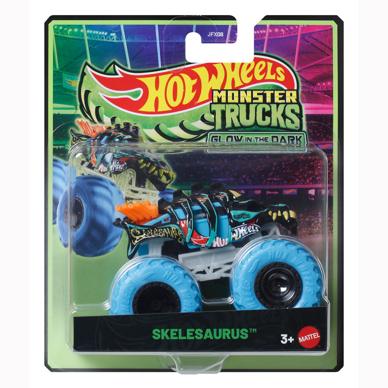 Mattel Hot Wheels Οχήματα Monster Trucks Glow In The Dark - Skelesaurus JFX08