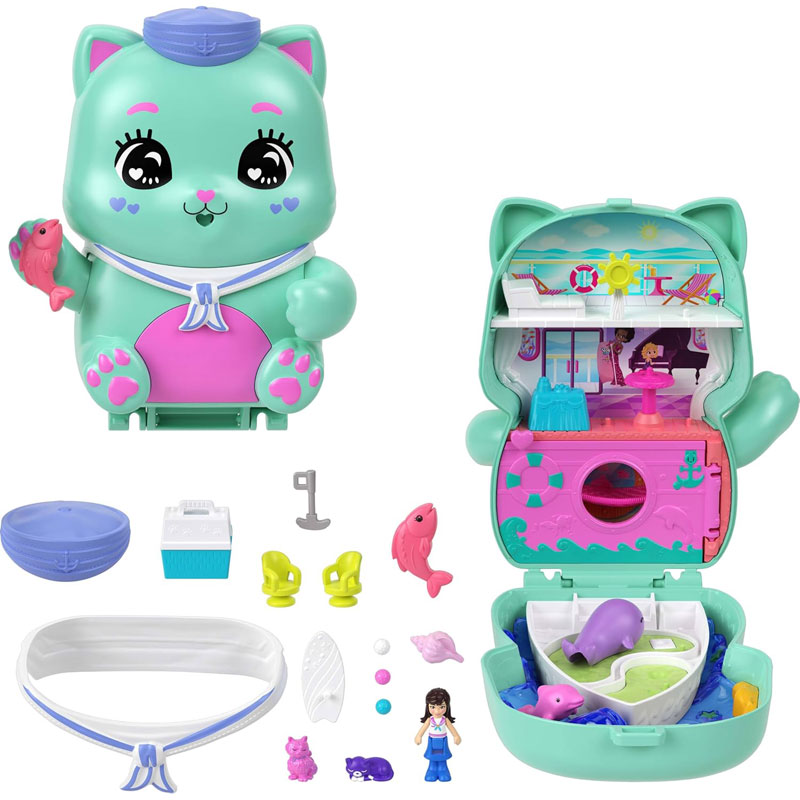 Mattel Polly Pocket and Adventures Compact Play Set Ο κόσμος της Polly Sail Kitty Compact