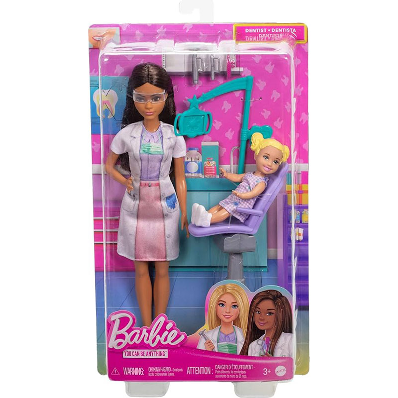 Mattel Barbie Σετ Επαγγέλματα με παιδάκια - Οδοντίατρος Μελαχρινή JCR75/JCR71