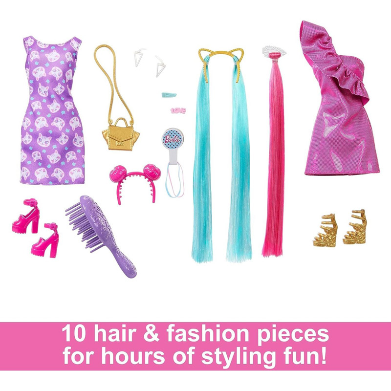 Mattel Barbie Fun & Fancy Hair With Extra-Long Colorful Blonde Hair And Glossy Pink Dress JDC85