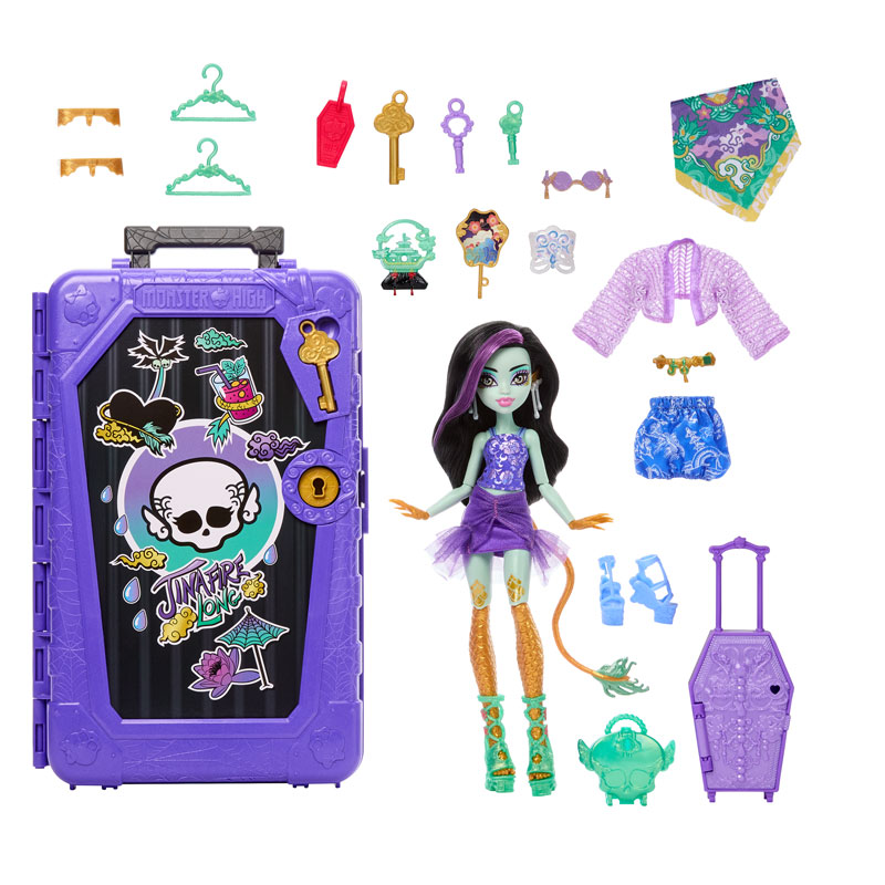Mattel Monster High Skulltimate Secrets Gore-geous Oasis Playset Βαλιτσάκι Jinafire Long Doll JDR52