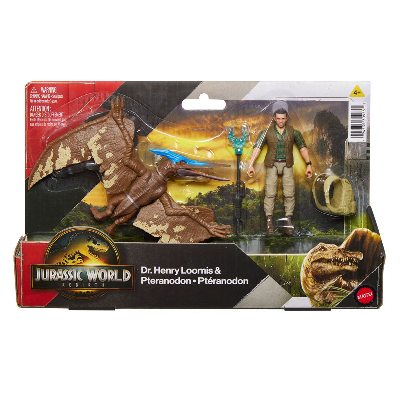 Mattel Jurassic World Rebirth Φιγούρες Δεινοσαύρων με Φιγούρα-Dr.Henry Loomis & Pteranodon JGB83
