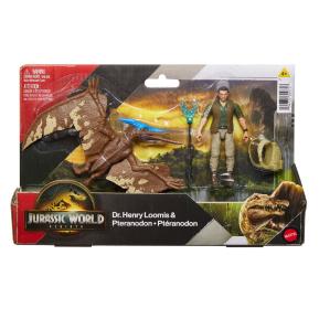 Mattel Jurassic World Rebirth Φιγούρες Δεινοσαύρων με Φιγούρα-Dr.Henry Loomis & Pteranodon JGB83