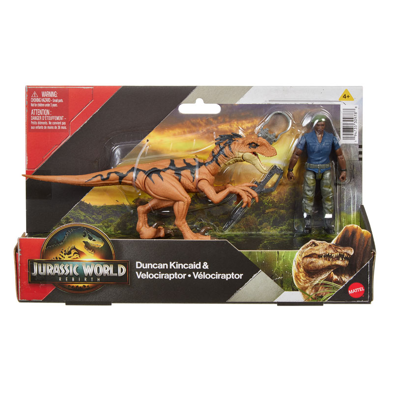 Mattel Jurassic World Rebirth B Φιγούρα Δεινοσαύρου με Φιγούρα-Duncan Kincaid & Velociraptor