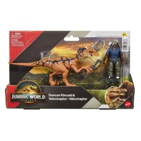 Mattel Jurassic World Rebirth B Φιγούρα Δεινοσαύρου με Φιγούρα-Duncan Kincaid & Velociraptor