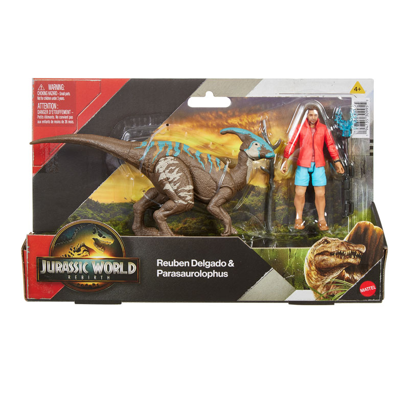 Mattel Jurassic World Rebirth B Φιγούρα Δεινοσαύρου με Φιγούρα-Reuben Delgado & Parasaurolophus