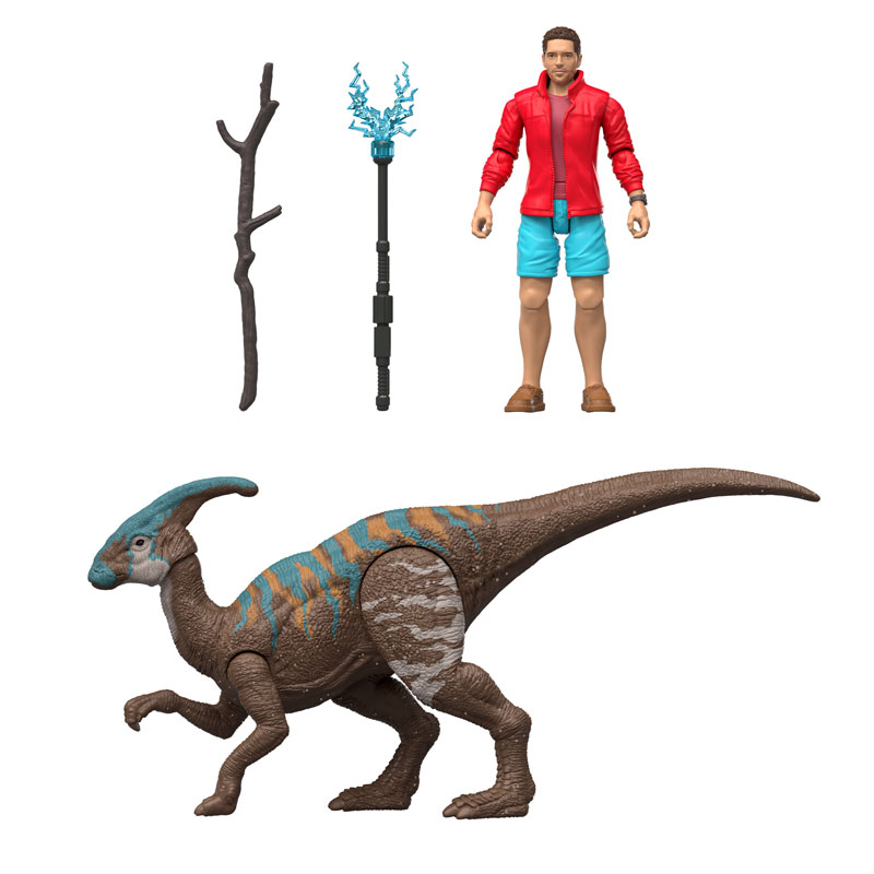 Mattel Jurassic World Rebirth B Φιγούρα Δεινοσαύρου με Φιγούρα-Reuben Delgado & Parasaurolophus