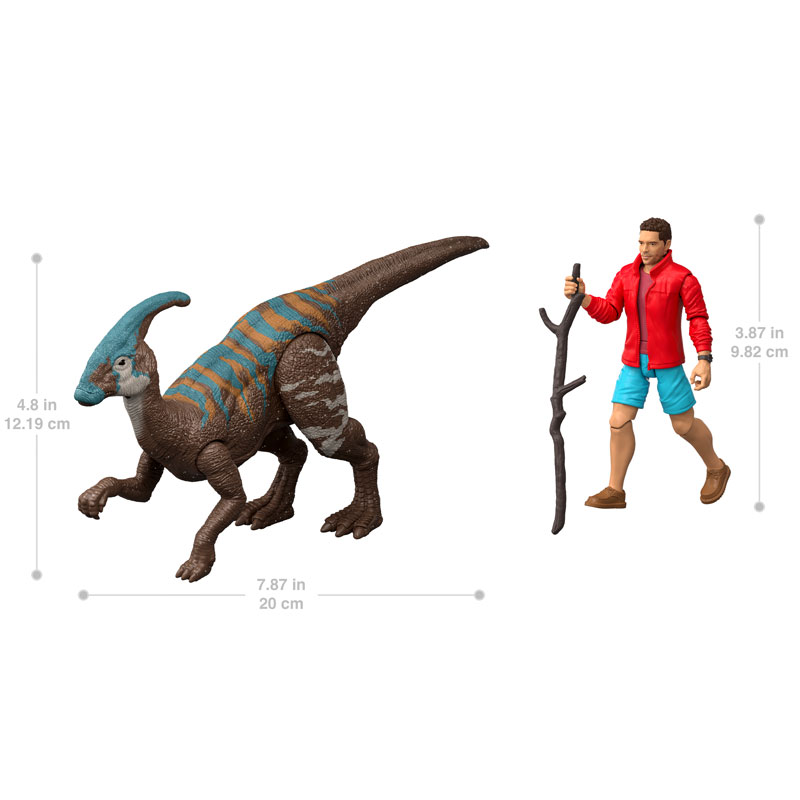 Mattel Jurassic World Rebirth B Φιγούρα Δεινοσαύρου με Φιγούρα-Reuben Delgado & Parasaurolophus