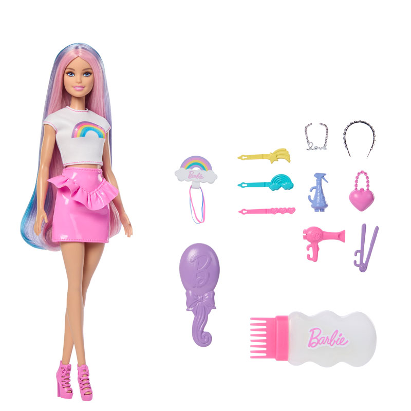 Λαμπάδα Mattel Barbie Rainbow Sparkle Hair Fashion Doll Πολύχρωμα Μαλλιά με Γκλίτερ JJP07