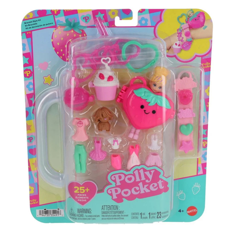 Mattel Polly Pocket Κούκλα με αξεσουάρ & μπρελόκ μεγάλο pack - Ροζ Φράουλα JKR54