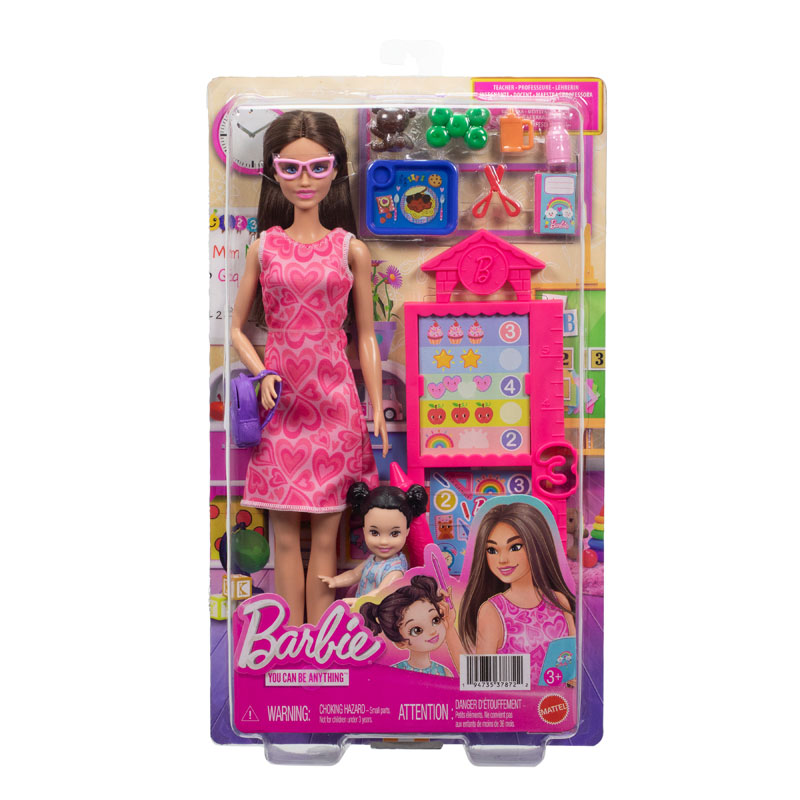Mattel Barbie Σετ Επαγγέλματα με παιδάκια - Δασκάλα Μελαχρινά μαλλιά JMK16