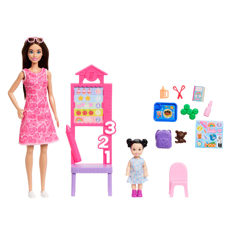 Mattel Barbie Σετ Επαγγέλματα με παιδάκια - Δασκάλα Μελαχρινά μαλλιά JMK16