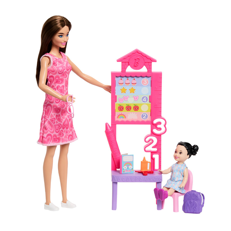 Mattel Barbie Σετ Επαγγέλματα με παιδάκια - Δασκάλα Μελαχρινά μαλλιά JMK16