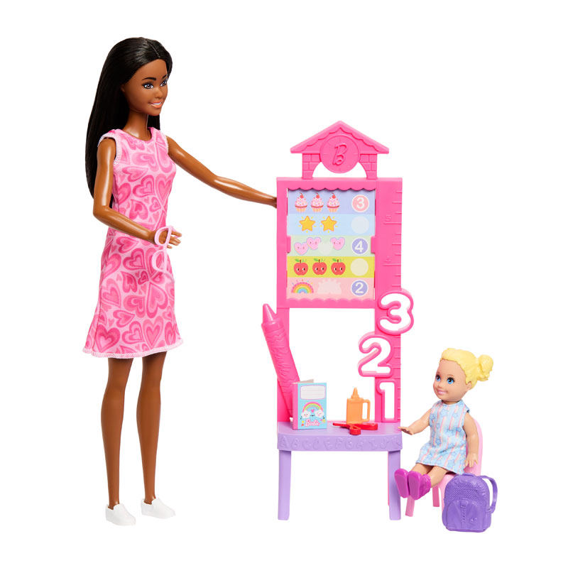 Mattel Barbie Σετ Επαγγέλματα με παιδάκια - Δασκάλα Μελαχρινά μαλλιά JMK17